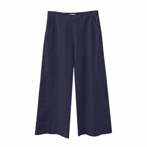 Loft Linen Blend Wide Leg Crop Pull On Pants S Navy Blue